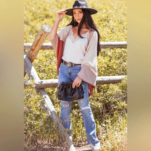 Rust Colorblock Dolman Sleeve Cocoon Cardigan one size - Picture 4 of 6